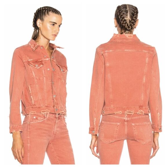 NWT AMO denim jean jacket Size M distressed rust coral Country Nashville Rodeo - Picture 5 of 16